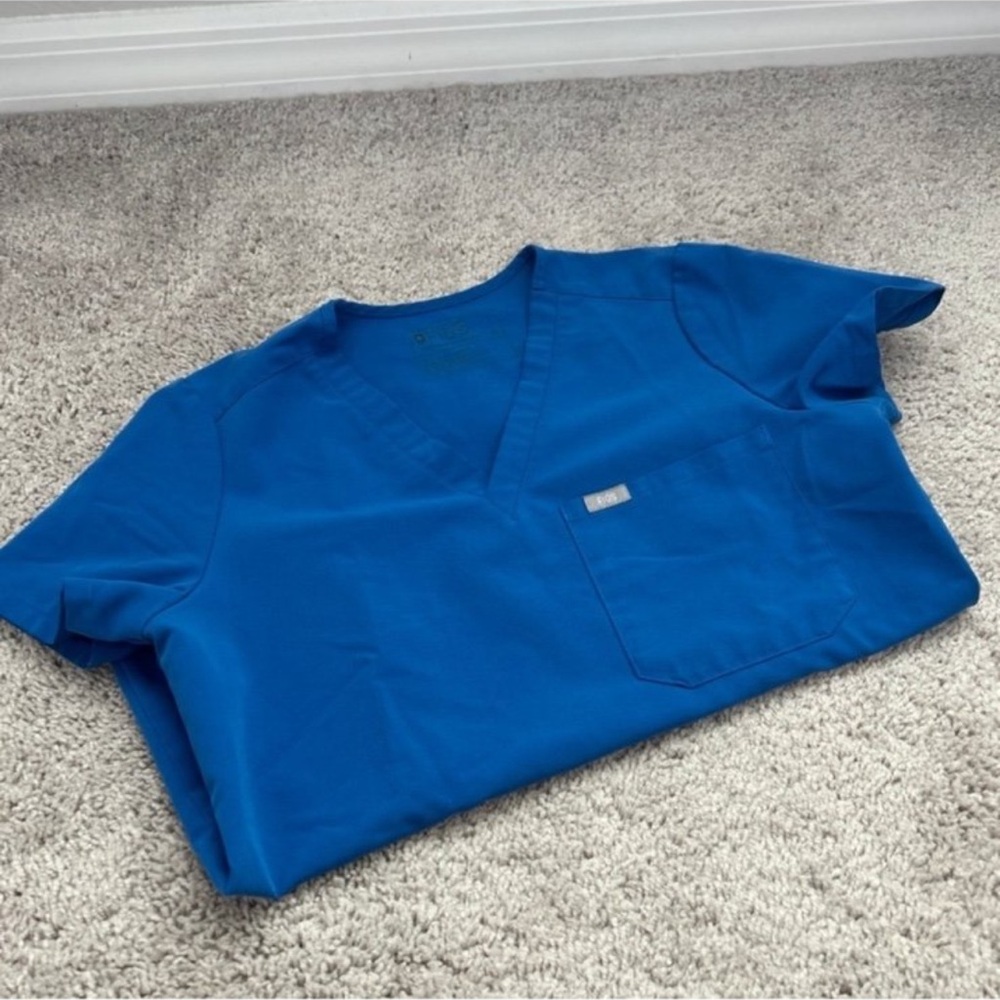 Figs Royal Blue V-Neck Scrub Top - Picture 2 of 5
